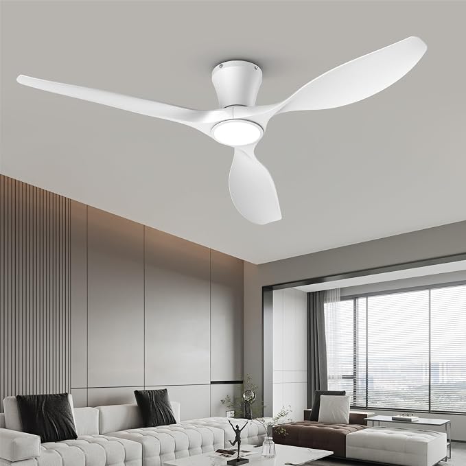 TALOYA 52 Inch Smart Ceiling Fans with Lights Led Remote Control Flush Mount Low Profile for Bedroom Farmhouse Patio Outdoor Living Room Kitchen Dining Room,DC Motor,Reversible,White