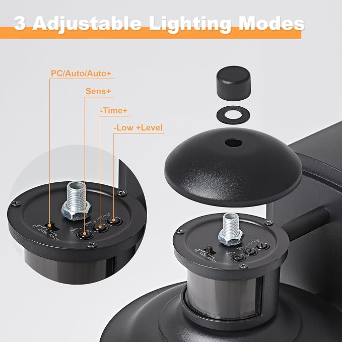 Patio Wall Light Fixture with Dual GFCI Outlets, Outdoor Light with Outlet, Motion Sensor with 3 Sensor Modes & Dusk-to-Dawn, Vintage Industrial Black Outdoor Lantern, for Porch Patio Garage Entryway