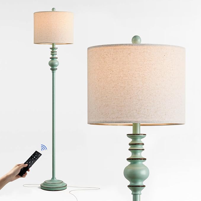 BOBOMOMO 64.25" Farmhouse Floor Lamp with Remote, Dimmable Floor Lamp with Adjustable Color Temperatures, Antique Blue Standing Floor Lamp for Living Room Corner, Bedroom & Nursery, 9W Bulb Included