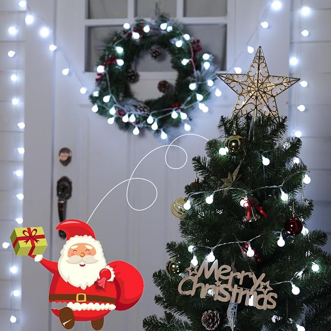 Minetom Globe String Lights, 66 Feet 200 Led Fairy Lights Plug in, 8 Modes with Remote Mini Globe Lights for Indoor Outdoor Bedroom Party Wedding Garden Christmas Tree Decor, Pure White