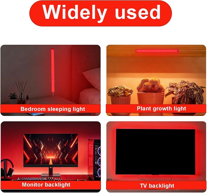 12 Inch 660nm Red Light Therapy LED Strip, USB 5V 2A Sleep Light Bar, Red LED Light for Bedroom, Monitor Backlight, TV Bias Lighting, Desk Ambient Night Light(2 Pack )