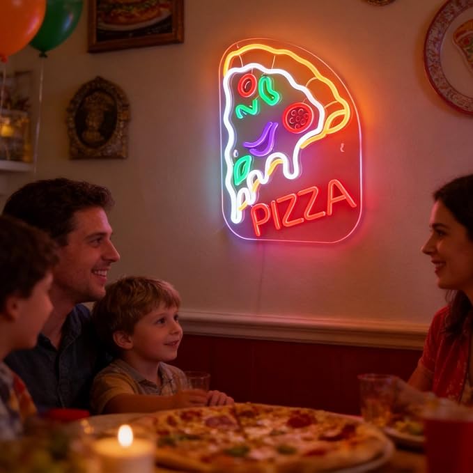 Pizza Neon Sign - Dimmable LED Light & Wall Decor for Restaurant, Shop, Truck & Party | Gift for Pizza Lovers, Men & Women (17x13")