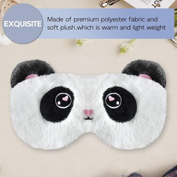 Cute Sleep Masks Cartoon Animal Panda Eye Masks Soft Plush Sleeping Mask Travel Blindfold Eye Shade for Women Men (Panda)