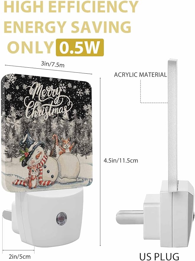 Christmas Night Lights Plug into Wall LED Night Light Snowman Christmas Tree Snowflake Vintage Automatic Dimmable Dusk-to-Dawn Square Shaped Smart Nightlight for Bathroom/Bedroom