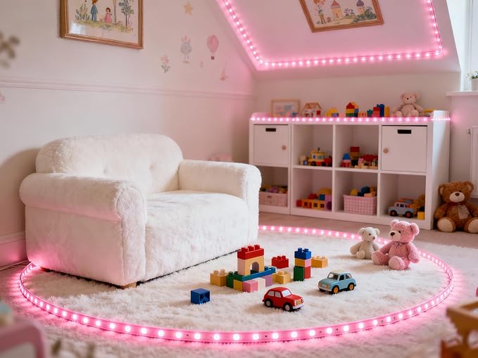 Pink Led Lights Strip Valentines Galentines Day Decor Rope Lights Easy DIY Princess Bedroom Cuttable Strip Lights for Baby Room Bathroom Living Room Kitchen Ceiling Wall Vanity Mirror Decoration