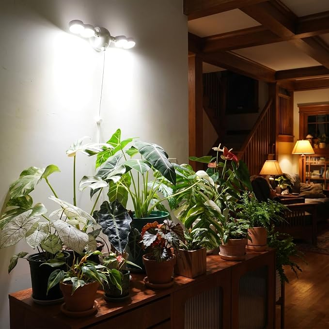 SANSI Wall Mounted Grow Light, 30W Dual Head Full Spectrum with Remote | Programmable Timer, 4-Level Dimmable Brightness, 320° Wide Coverage, 4000K Natural Light, IP54 Waterproof, for Indoor Plants