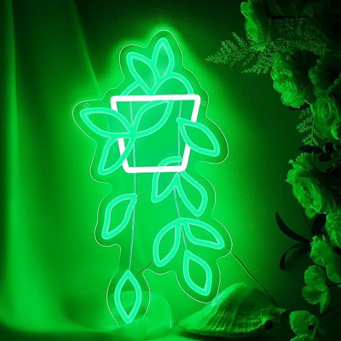 Green Planter Neon Lights,LED Hand Bouquet Neon Signs for Wall Decor, Neon Light Sign Neon Room Decor,USB Night Lights for Bedrooms,Shops,Florists,Bars,Parties,Wedding,Holiday Gifts