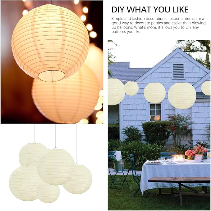 20Pcs Cream Paper Lanterns for Parties, 6” 8” 10” 12” Chinese Asian Hanging Round Paper Lanterns for Birthday Wedding Halloween Christmas Home Decor Party Decor