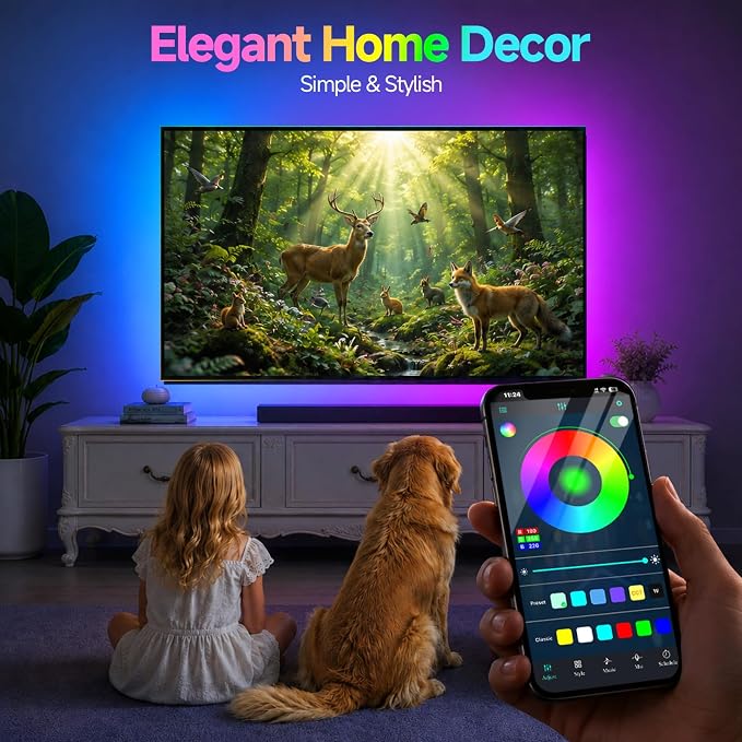 Daymeet LED Lights for TV, Led Backlight TV Lights RGB Led TV Lights USB Led Strip Lights for TV Led Lights Sync with Music Bluetooth APP Control Led Lights (Dreamcolor, 18FT for 45"-75" TV)