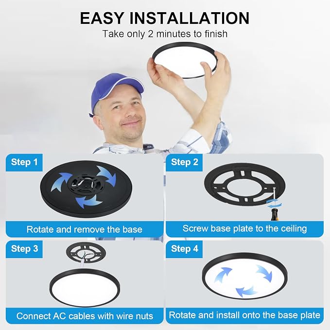 DLLT LED Flush Mount Ceiling Light: 12 inch Super Slim Dimmable & 5CCT (2700-6000K) Kitchen Lighting Fixtures Ceiling - 24W Black Low Profile Ceiling Lamp for Bedroom Garage Hallway