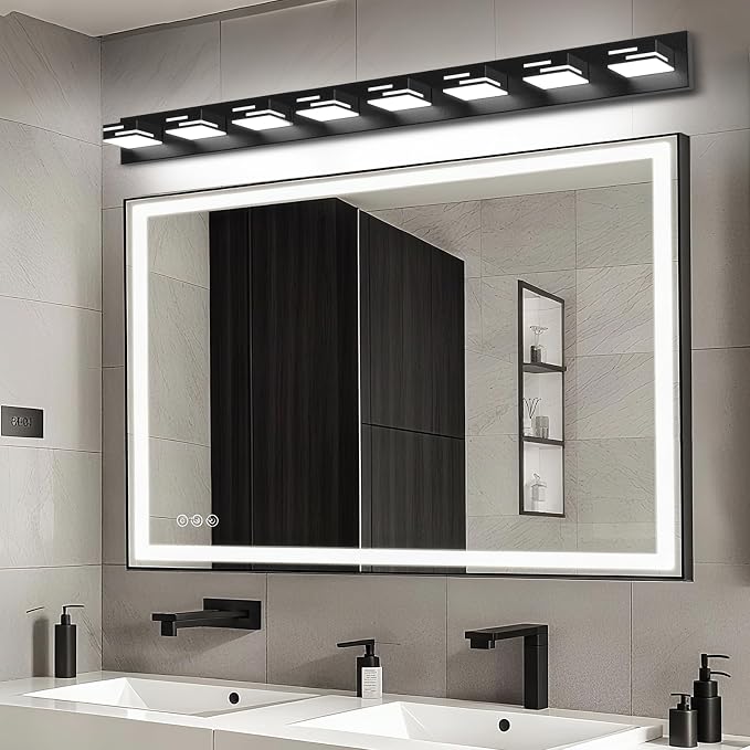 LED Modern Bathroom Vanity Light Fixtures, Dimmable Matte Black Vanity Lights for Bathroom Lighting Fixtures Over Mirror, with 360° Rotatable Acrylic Heads 8-Light 54-inch 5CCT