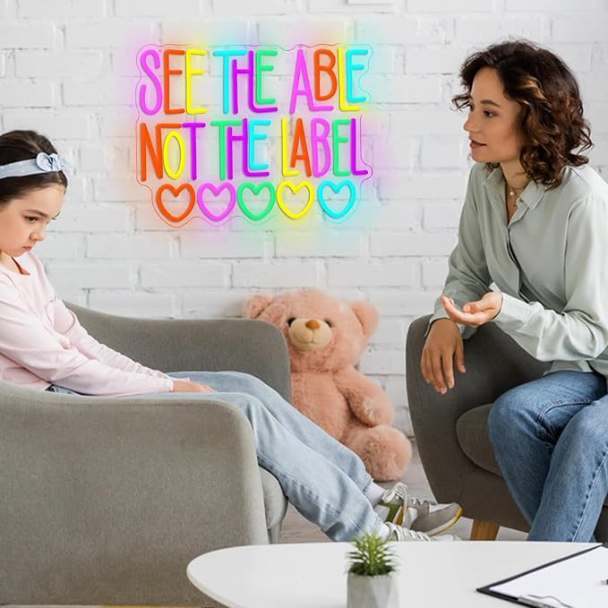 LISIGNVE See The Able Not The Label Neon Sign Inspirational Led Signs Wall Decor for Classroom Office Home Bedroom Neon Light Motivational Gift for Student Disability Awareness Inclusion Empowerment
