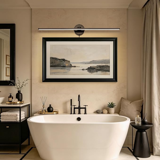 32" Plug in Bathroom Light Fixtures,Vanity Lights Bar,Picture Light | Modern Black,Non-Dimmable,3000K,with Switch,Long,Piano lamp,LED,Over Mirror,Wall Lights,for Bedroom/Art/Poster/Cabinet