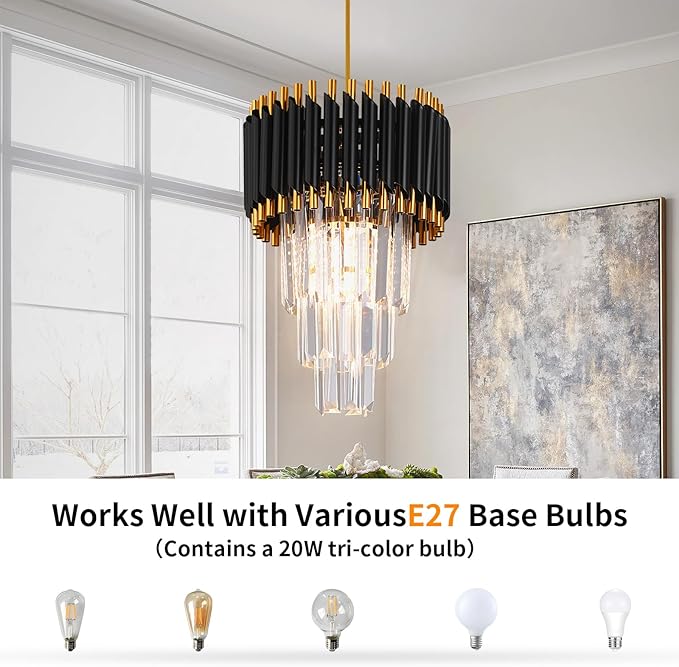 Crystal Chandelier Gold Pendant Light Fixtures Modern Round Crystal Pendant Light for Kitchen Island D9'' Luxury Hanging Light for Dining Room LED Light with Bulb for Bedroom Living Room