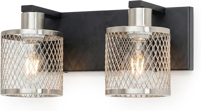 Bathroom Light Fixtures Brushed Nickel Vanity Lights 2 Lights Farmhouse Bathroom Vanity Light Vintage Design Wall Sconces Lighting for Mirror Attic Corridor Cellar Wall Lamps