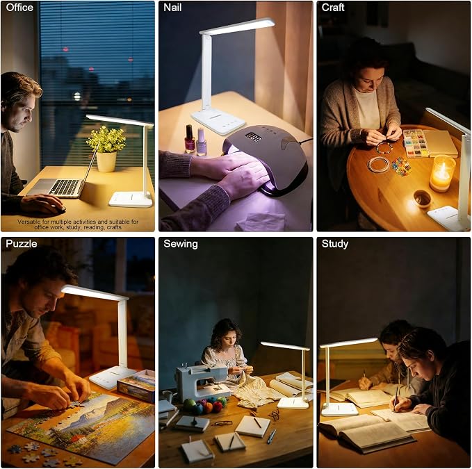 LED Portable Bright Rechargeable Desk Lamp, 4000mah Dimmable Touch Battery Operated Eye-friendly Desk Light With Charger, Adjustable Modern Cordless Table Lamps For Office Home Nail Craft Puzzle White