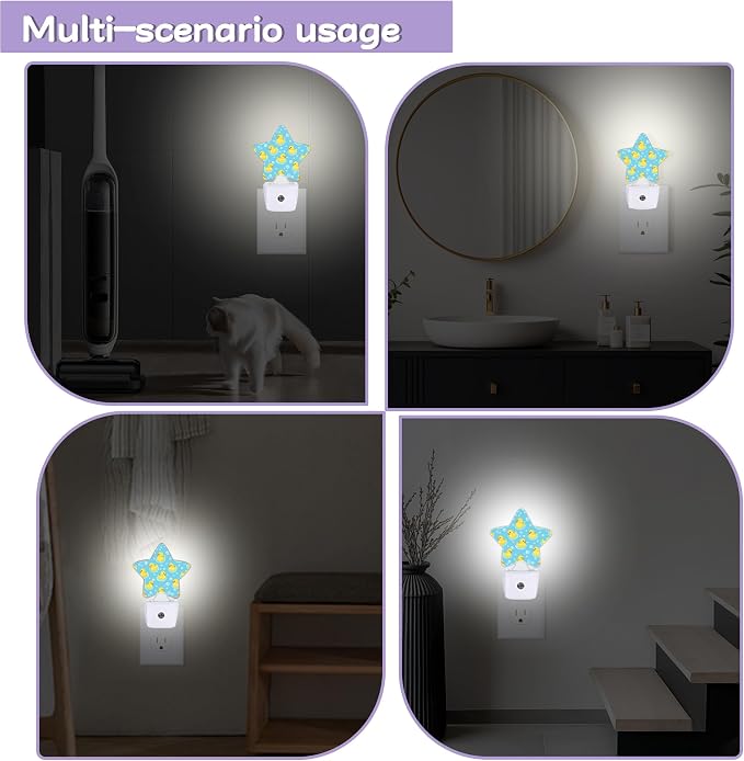 Cute Rubber Ducks Decorative Nightlight Plug in Wall,Bubbles Star Shaped Night Light with Built in Sensor for Home Decor,Kitchen Hallway Stairs Desk Lamp