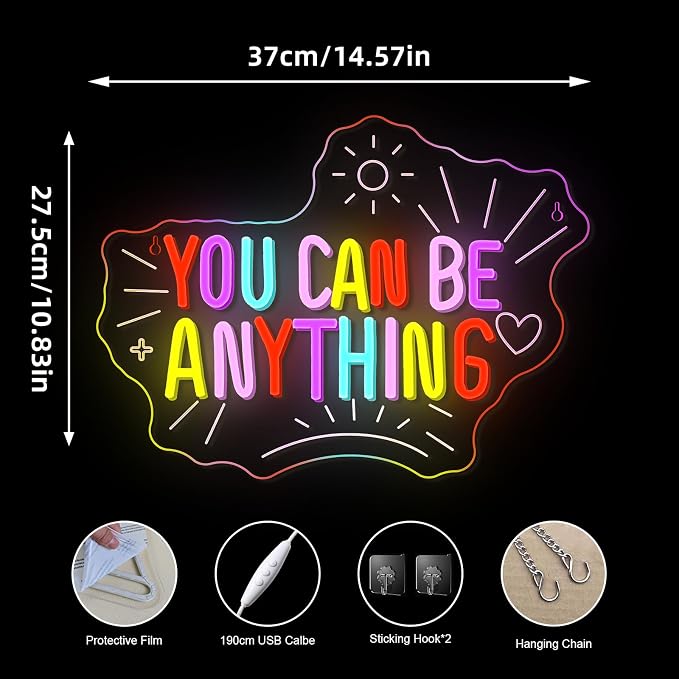 You Can Be Anything Dimmable Neon LED Sign for Wall Decor Kids Wall Art Positive Just Read Book and Chill Classroom Decor USB Neon Light Bedroom Birthday Party Classroom Backdrop Aesthetic Decor