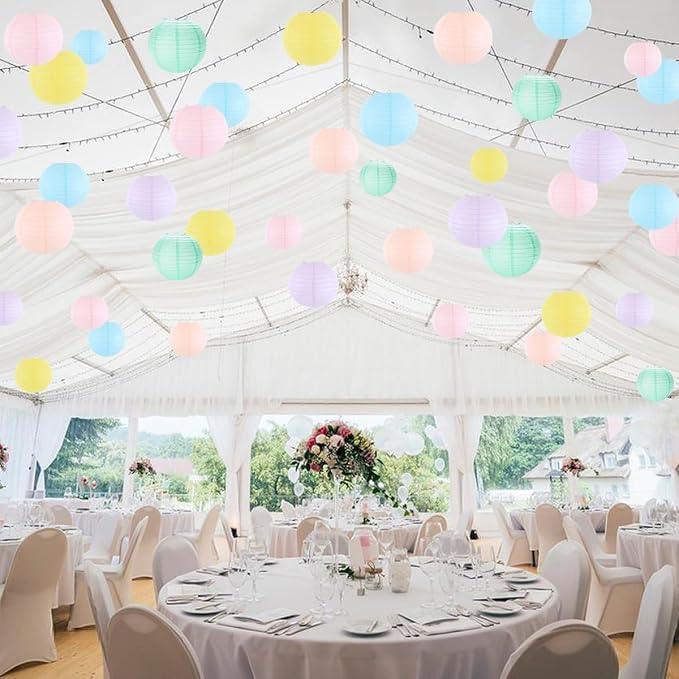Paper Lanterns Party Decorations, Hanging Round Chinese Lanterns for Classroom Baby Shower Birthday Decorations Pack of 20 Pastel