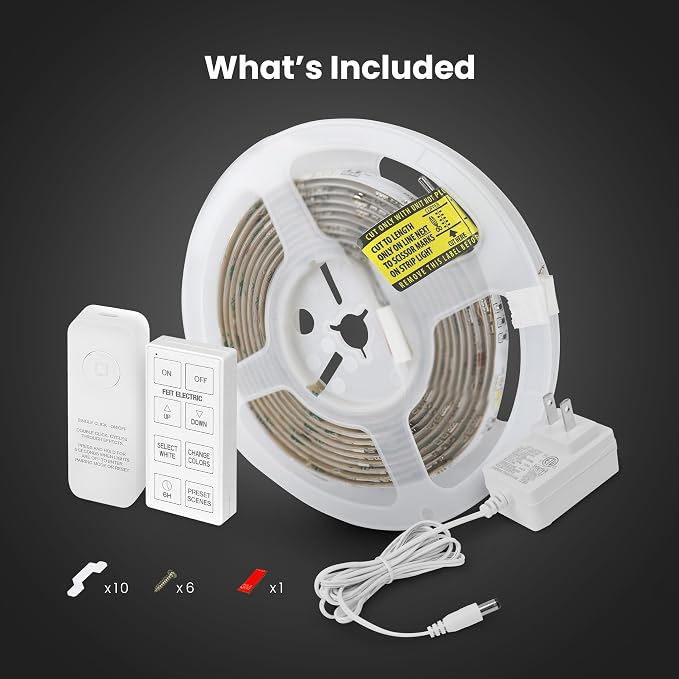 Feit Electric 10FT Smart Chasing LED Strip Light, RGB Color-Changing + Tunable White, Wi-Fi App & Remote Control, Alexa & Google Home, Linkable, Cuttable, Indoor/Outdoor, TAPE10/CHASE/AG