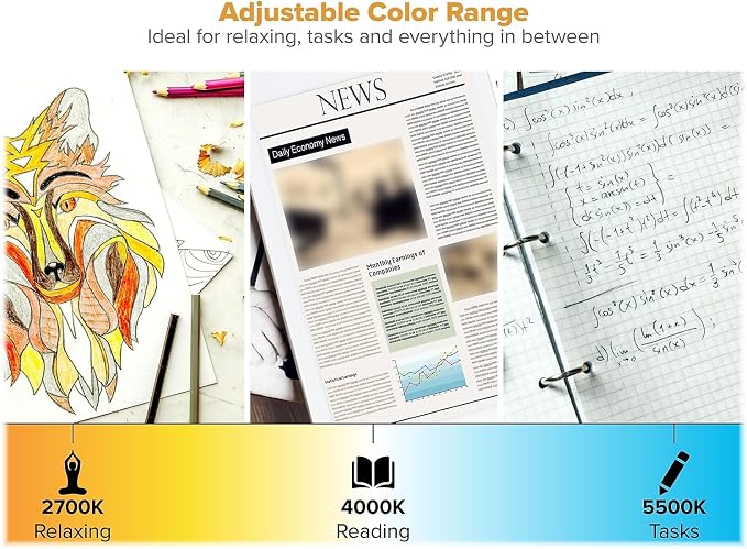 Bostitch Office KT-VLED1810-WHITE Powered Rechargeable Battery LED Desk Lamp, 3 Color Temperatures, Flip Open, White