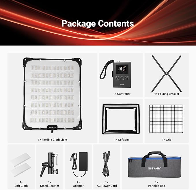 NEEWER 115W Flexible RGB Video Light, APP/2.4G/DMX Control LED Panel Light Mat Kit with Softbox, 2500K-10000K 14700lx/0.5m CRI96+, Key Lighting for Studio Photography Streaming Video Recording, FL100C