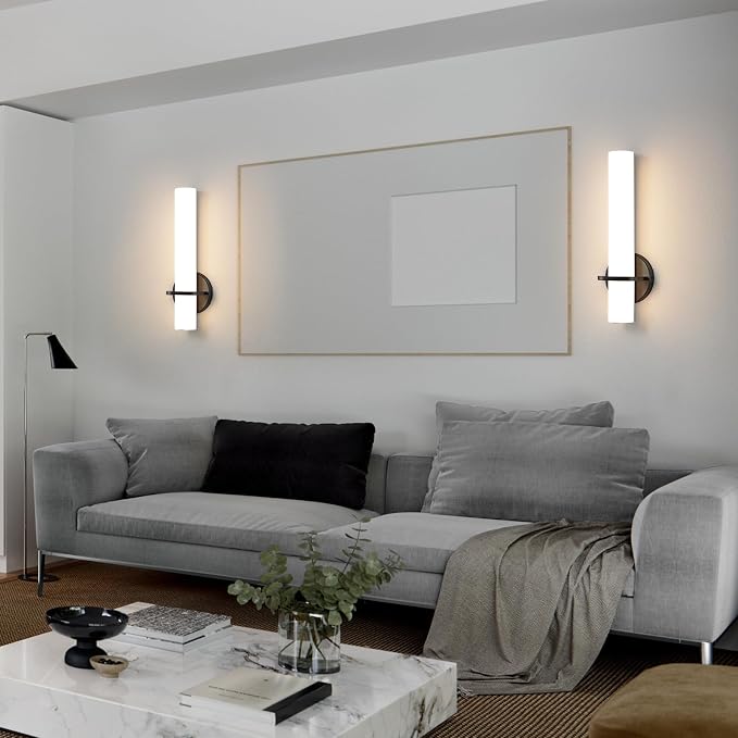 AIJIASI Wall Sconce Light - 15 inch Modern Black Bathroom Light Fixtures Wall Sconces Set of Two Dimmable LED Sconce Lighting, 15W 3000K Wall Light with Acrylic Shade for Bedroom Stairway Living Room
