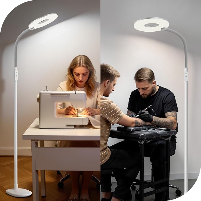 70'' Bright LED Floor Lamp Floor Lamps for Living Room, Office,White | Dimmable & 3 Color Temperature, Touch Control Standing Tall Lamp, Gooseneck Floor Light for Sewing, Craft, Bedroom, Corner
