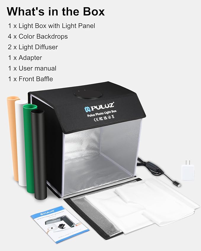 Light Box Photography, PULUZ 16"x12" Portable Photo Box with 320 LED Beads, Professional Photo Booth Shooting Tent Kit with 4 Color PVC Backdrops for Jewelry and Small Items Product Photography