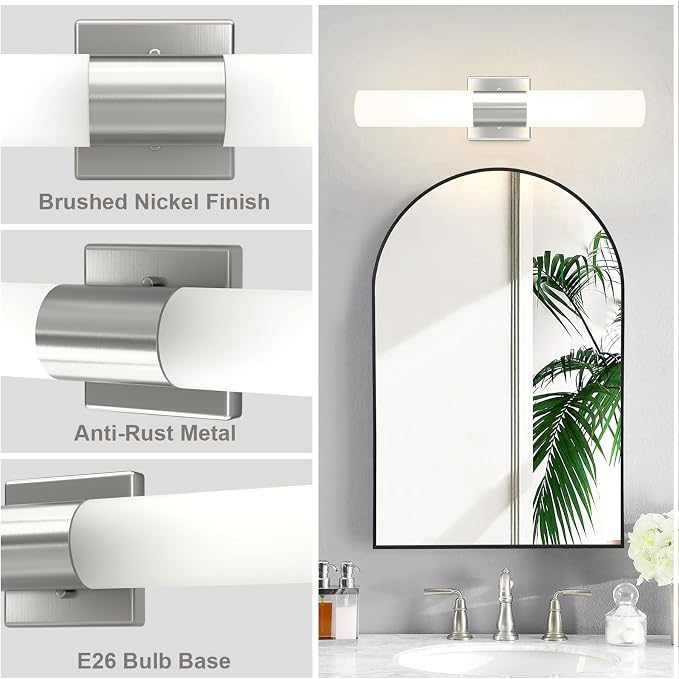 Wall Sconces Set of Two, Modern 21" Vanity, Frosted Glass, Silver | Indoor Wall Light Fixture. For Bathroom, Mirror, Bedroom, Living Room, Hallway. Mounting Hardware Included. Easy To Install.