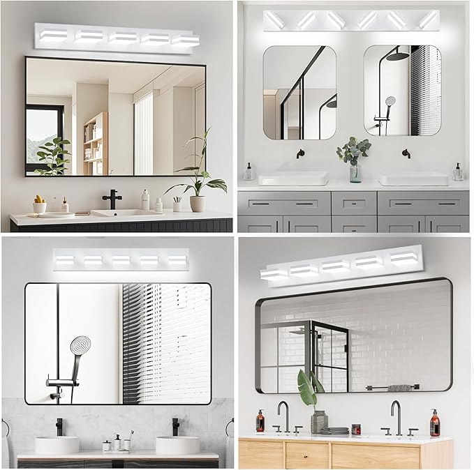 IZORRO LED Modern Bathroom Lights Fixtures(5-Light,Dimmable),Matte White Acrylic Wall Lighting,Vanity Lights for Bathroom Over Mirror - 6000k 36In (No Assembly Required)