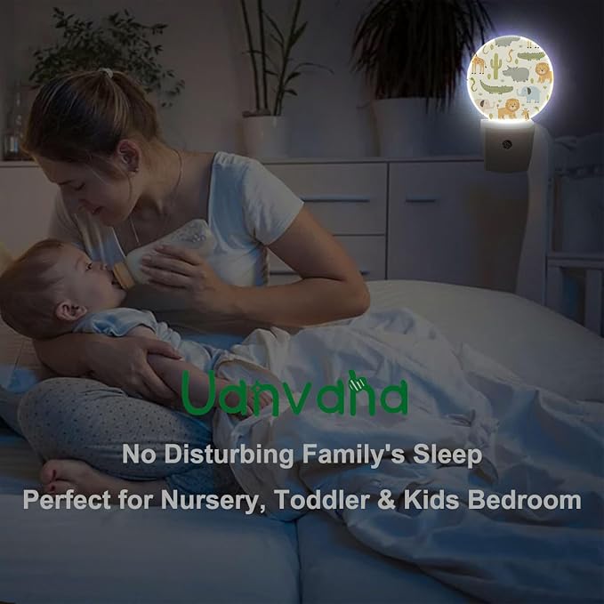 Cartoon Safari Animals Night Lights Plug into Wall Cute Hippo Crocodile Lion Elephant and Giraffe Night Light Auto on/Off LED Lighting Sleep Friendly for Boys Girls