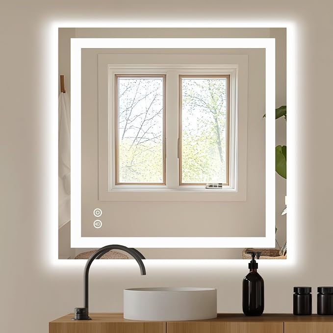DUMOS 36.1"x36.1" LED Bathroom Mirror, Bathroom Vanity Mirror | Smart Anti-Fog, Front Light and Backlit, 3 Color Temperatures, Dimmable, Memory Function