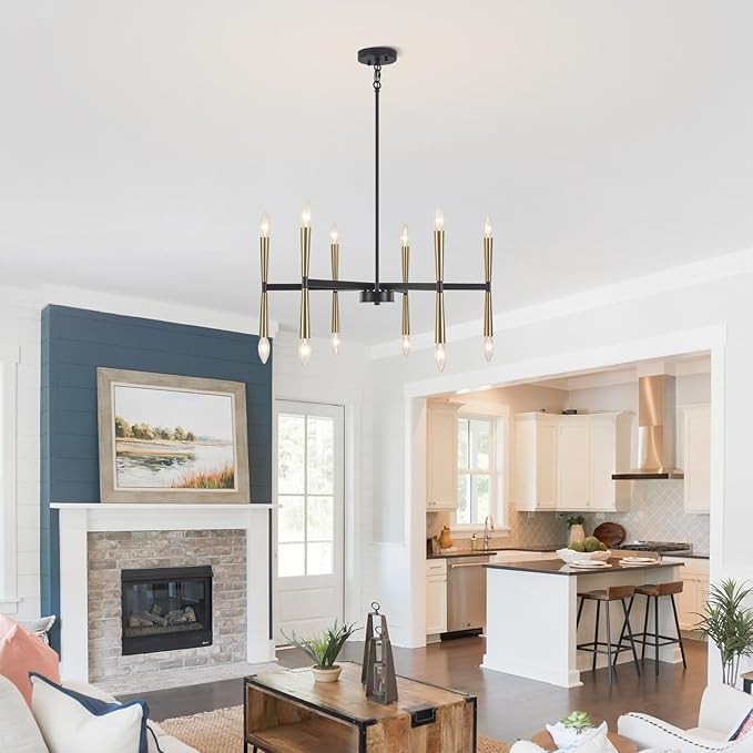 12 Light Black and Gold Modern Farmhouse Chandelier, Large Foyer Chandeliers for High Ceilings, Gold Pendant Light Fixture for Living Room Dining Room Staircase Entryway Kitchen Over Table
