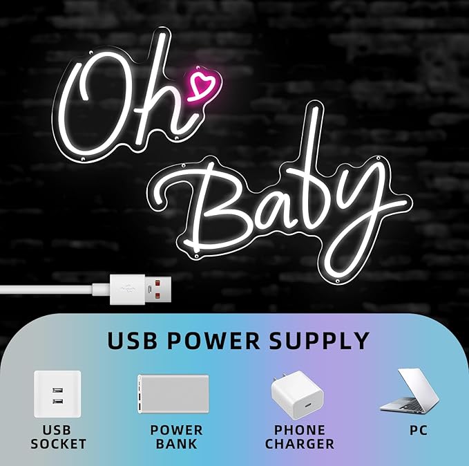 37.7x15.7inch Large Oh Baby Neon Sign for Backdrop-Dimmable LED Light Up Sign for Backdrop & Wall Decor,Gender Reveal, Baby Showe, Bedroom, Nursery