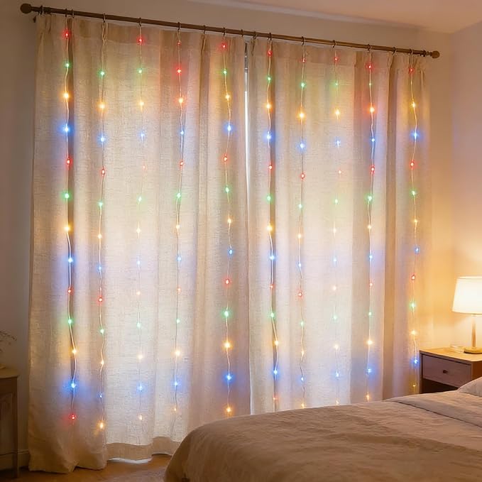 Fairy Curtain Lights Upgraded Tangle-Free Multicolor USB Plug in 8 Modes String Hanging Lights with Remote for Christmas, Bedroom, Indoor, Outdoor, Weddings, Party (6.6FTx6.6FT)