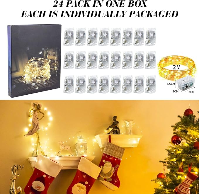 ZGWJ 24 Pack Warm White Fairy Lights, Mini String Lights | Battery Operated 7 FT 20 LED Waterproof 3 Modes for DIY, Parties, Wedding, Halloween, Christmas Decoration
