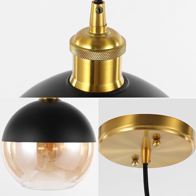 JONATHAN Y Nixon 1-Light 7.5" Globe Pendant, Brass Gold/Black, Set of 2 | Mid-Century Modern, Adjustable, Champagne Smoked Glass Shade, LED Bulbs Included, Metal/Glass Kitchen Island Ceiling Fixture