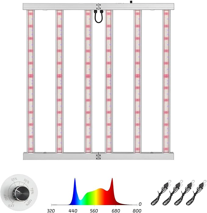 720W LED Grow Lights for Indoor Plants, Full Spectrum Foldable Growing Lamp, 6x6ft Coverage, 6 Bar Diodes Dimmable Daisy Chain Bar Style Grow Light for Indoor Growing