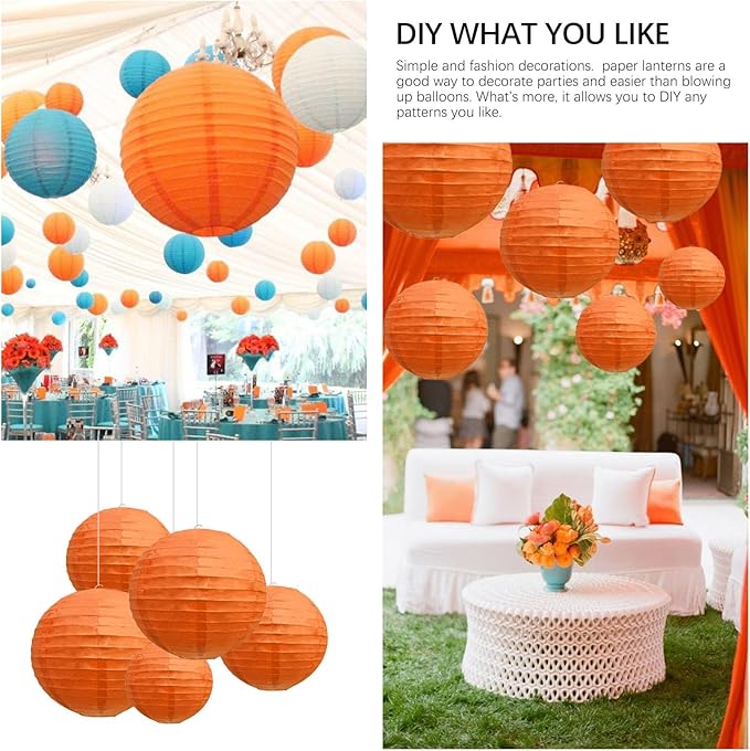 20Pcs Orange Paper Lanterns for Parties, 6” 8” 10” 12” Chinese Asian Hanging Round Paper Lanterns for Birthday Wedding Halloween Christmas Home Decor Party Decor