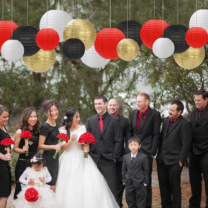 Black Red White Paper Lanterns Decorative 12pcs Party Hanging Decorations for Party Bridal Shower Wedding Baby Shower Graduation Anniversary Room Decor