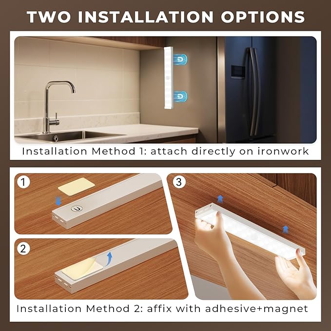4 Pack Under Cabinet Lights, Rechargeable Motion Sensor Light Indoor Magnetic Closet Lights, Under Counter Lights for Kitchen, Wardrobe, Hallway, Stairs