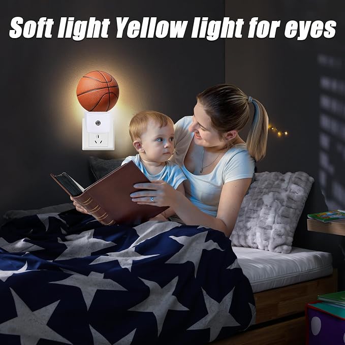 Basketball Night Light,Field Sport Ball Nightlight Plug into Wall LED Lamp Auto Sensor Dusk to Dawn for Bedrooms/Kitchens/Toilets/Corridors,Energy-Saving