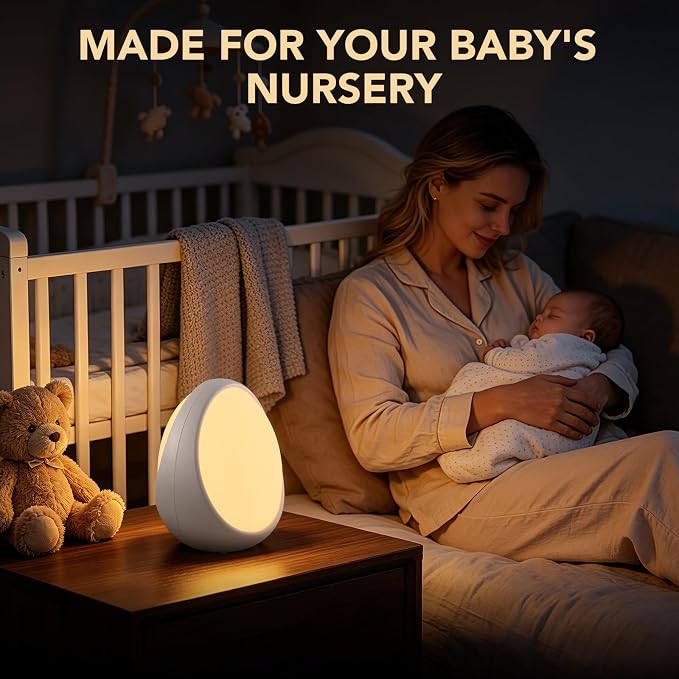 Egg Light for Kids Nursery, Rechargeable Baby Night Light with No Flashing Blue Indicator, 1800mAh Battery, Battery-Saving Bypass Power, Touch Control, RGB Light, Timer & Memory
