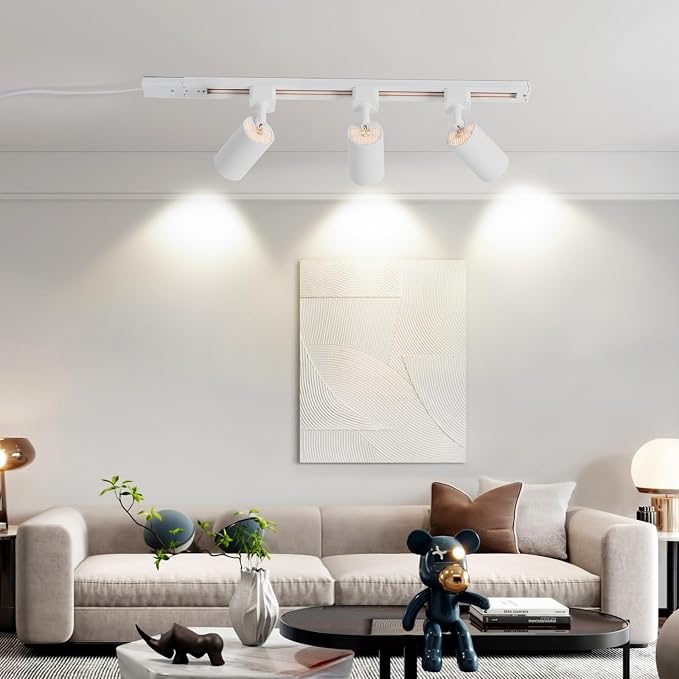 Plug in Track Lighting with Power Cord, 8 Light LED Track Lighting Kit with Connectable Rails, GU10 Kitchen Track Lighting Fixtures Wall Mounted Plug in Ceiling Light White - No Bulbs