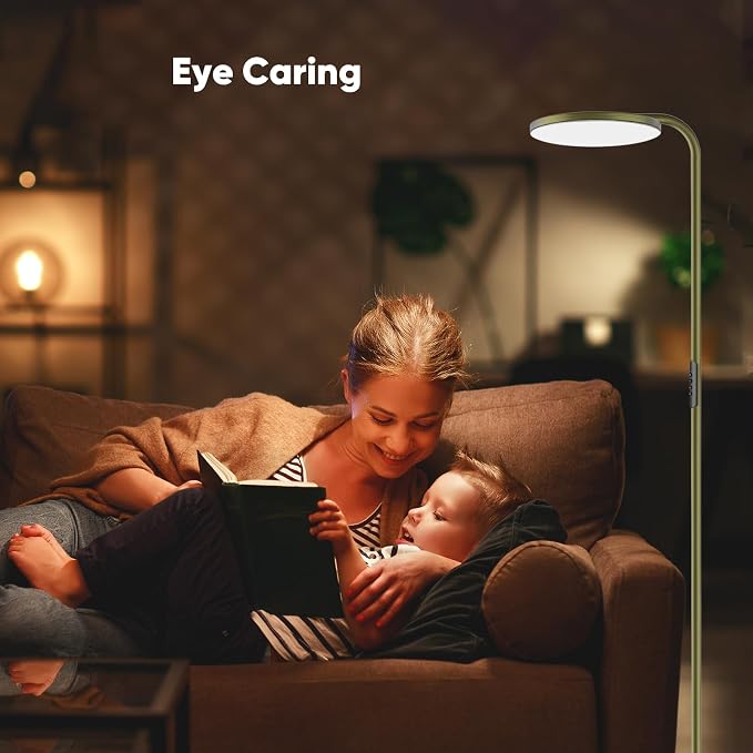 36W LED Floor Lamp, Super Bright Standing Lamp, Modern Stepless Dimmable Torchiere Tall Lamp with Remote Control, 350°Rotating Head Reading Floor Lamp for Living Room, Bedroom, Office