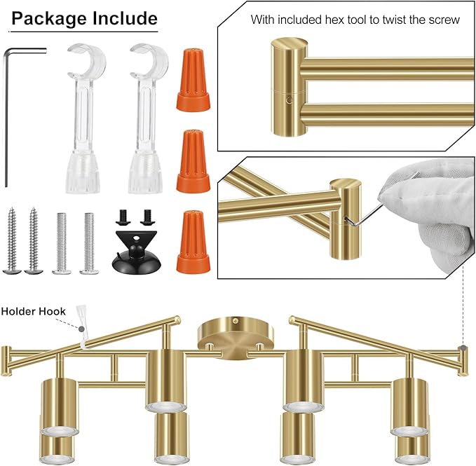 Track Lighting Fixture Ceiling Gold, Modern Track Light Fixtures Kitchen, 8-Light Rotatable LED Track Lights, Semi Flush Wall Sconces Lighting for Dining Room/Hallway(GU10 Socket, Bulb Not Included)