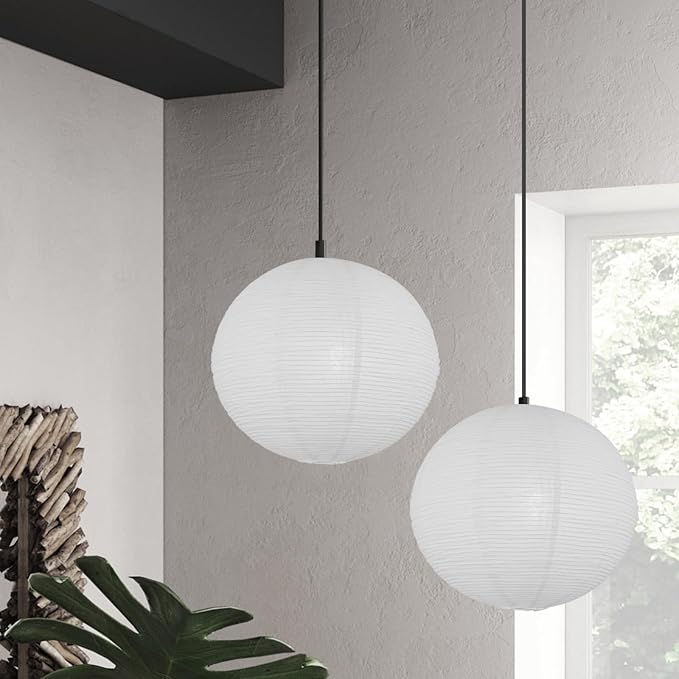 White Round Paper Lantern Lampshades set of 2, 12"x12'' Small Paper Lanterns Pendant Light Shades, Chinese Foldable Design for Living Room, Bedroom, Ceiling Lampshade Party Decor