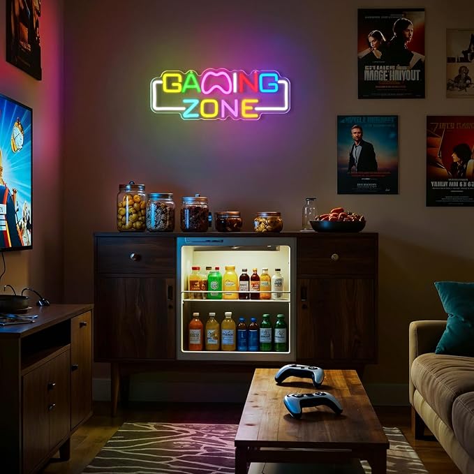Gaming Zone Neon Sign for Wall Decor โ LED Neon Lights with USB Power & Dimmable Brightness,Cool Game Controller Neon Sign for Bedroom,Game Room,Man Cave,Gamer Decor