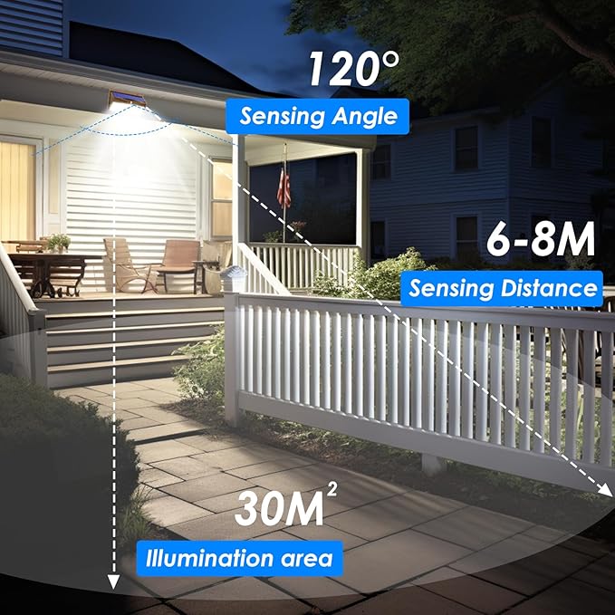 2 Pack 368 LED Solar Lights Outdoor Motion Sensor, Solar Fence Light with 3 Lighting Modes, Solar Powered Security Lights Waterproof for Outside Yard Wall Garden Backyard,Brown